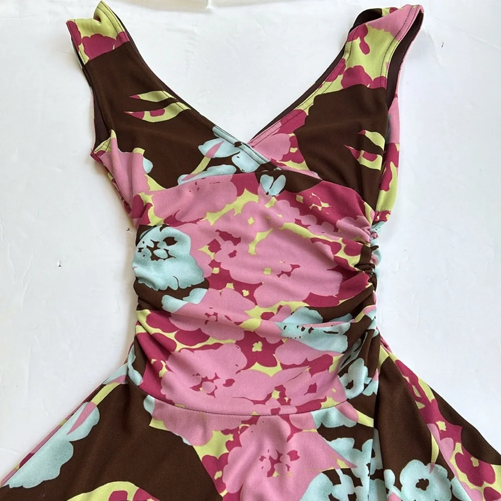 Vintage Y2K Pink Floral Colorful Asymmetrical Dress Bias Fairy Betsey Johnson S - Picture 10 of 17